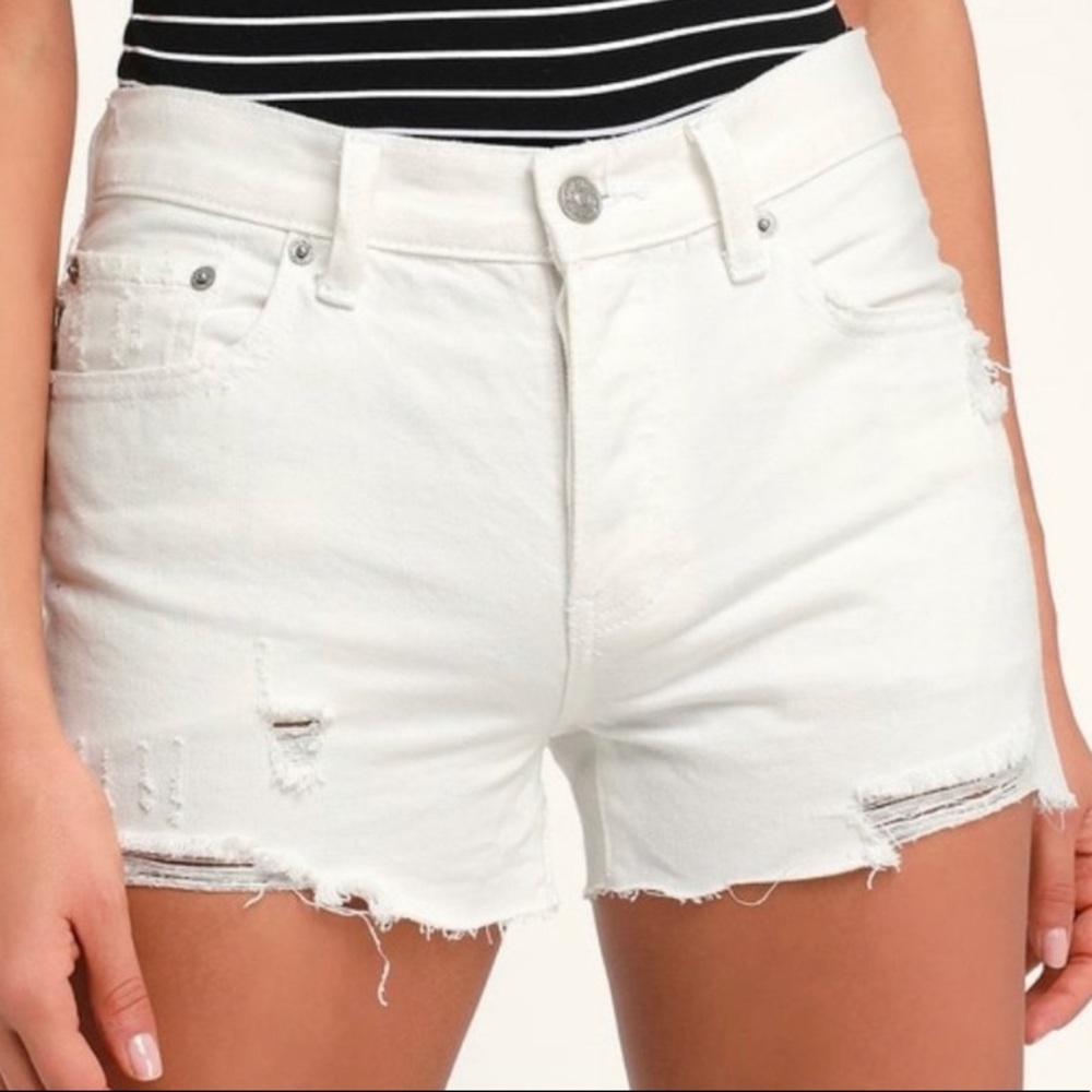 Free People White Distress Button Jean Shorts NWT
